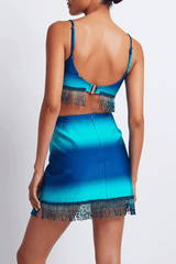 Ombre Beaded Mini Skirt High Tide by PatBo, beaded mini skirt with ombre detail. Perfect for events or statement looks.
