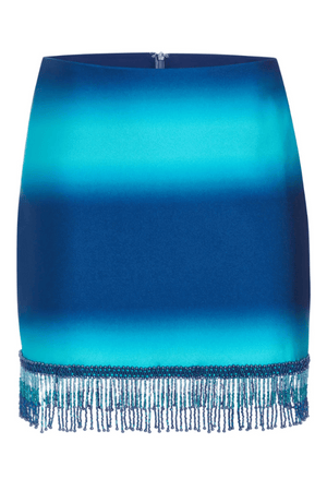Ombre Beaded Mini Skirt High Tide by PatBo, beaded mini skirt with ombre detail. Perfect for events or statement looks.