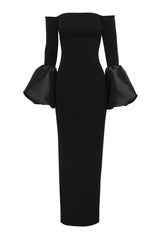 On My Mind Maxi Dress Black by Effie Kats – an off-shoulder maxi with bell sleeves and fitted shape. Perfect for elegant styling.