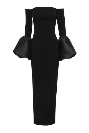 On My Mind Maxi Dress Black by Effie Kats – an off-shoulder maxi with bell sleeves and fitted shape. Perfect for elegant styling.