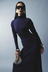 On & On Maxi Dress Sapphire by Mossman - blue maxi dress with batwing sleeves and gathered waist, designed for an elegant modern look.