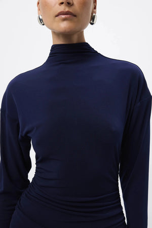On & On Maxi Dress Sapphire by Mossman - blue maxi dress with batwing sleeves and gathered waist, designed for an elegant modern look.