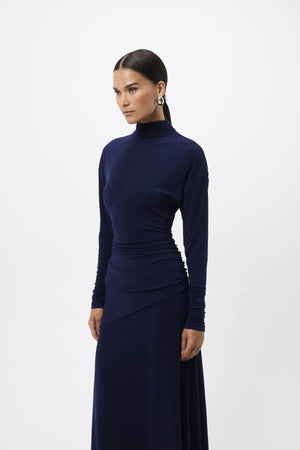 On & On Maxi Dress Sapphire by Mossman - blue maxi dress with batwing sleeves and gathered waist, designed for an elegant modern look.