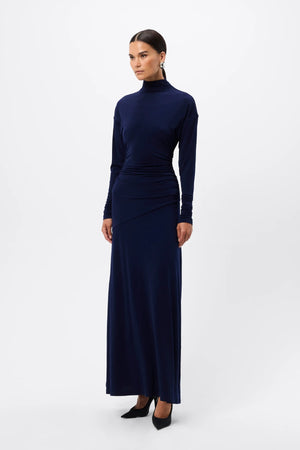 On & On Maxi Dress Sapphire by Mossman - blue maxi dress with batwing sleeves and gathered waist, designed for an elegant modern look.