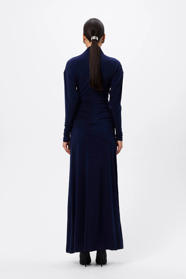 On & On Maxi Dress Sapphire by Mossman - blue maxi dress with batwing sleeves and gathered waist, designed for an elegant modern look.