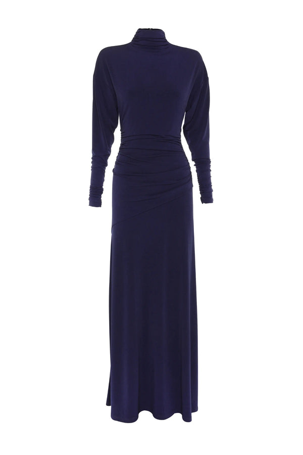 On & On Maxi Dress Sapphire by Mossman - blue maxi dress with batwing sleeves and gathered waist, designed for an elegant modern look.
