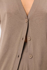 Once Again Knit Vest in Olive by Mossman, black lightweight knit vest with V-neckline, button front and relaxed summer silhouette.