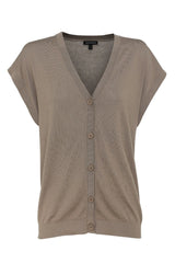 Once Again Knit Vest in Olive by Mossman, black lightweight knit vest with V-neckline, button front and relaxed summer silhouette.