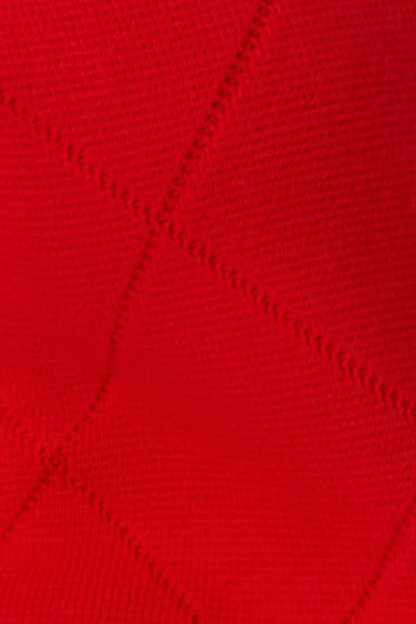 Onte Aldara Shorts in red cotton with diamond pointelle knit, mini length, and slight A-line fit.
