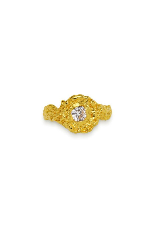 Onyx Ring by Amber Sceats - gold textured ring with round crystal detail, designed for a bold elevated statement.