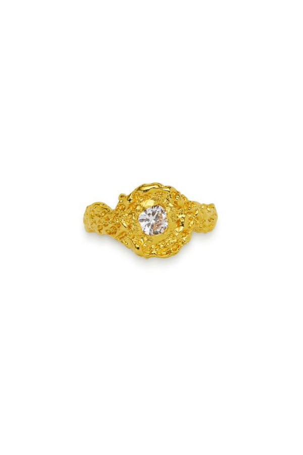 Onyx Ring by Amber Sceats - gold textured ring with round crystal detail, designed for a bold elevated statement.