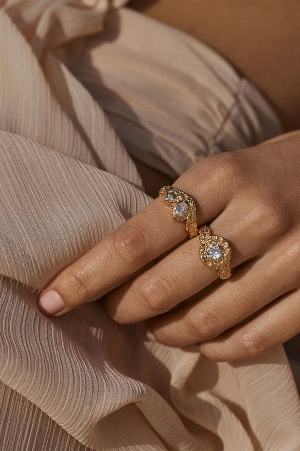 Onyx Ring by Amber Sceats - gold textured ring with round crystal detail, designed for a bold elevated statement.