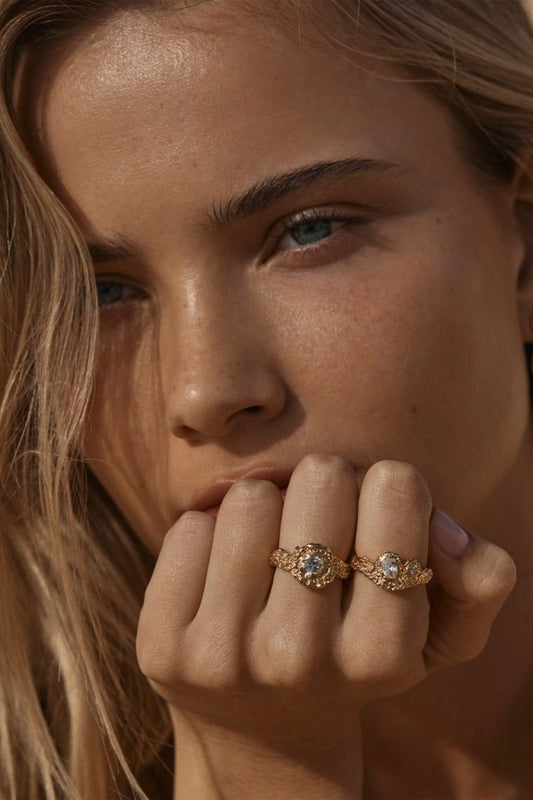 Onyx Ring by Amber Sceats - gold textured ring with round crystal detail, designed for a bold elevated statement.