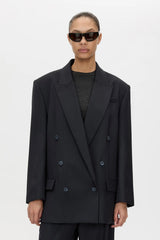 Orban Double Breasted Blazer Navy Pinstripe by Camilla and Marc - oversized blazer with pinstripe design and peaked lapel, designed for a tailored modern look.