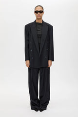 Orban Double Breasted Blazer Navy Pinstripe by Camilla and Marc - oversized blazer with pinstripe design and peaked lapel, designed for a tailored modern look.