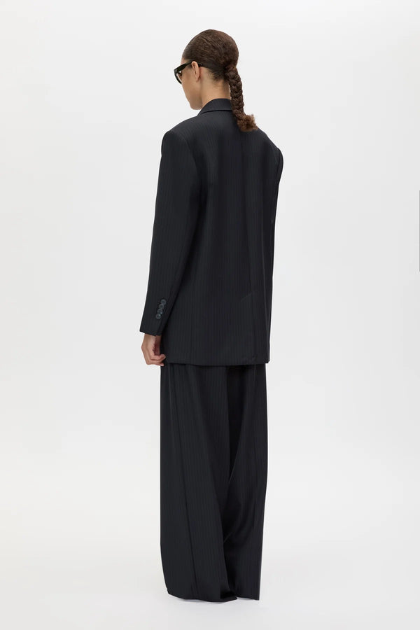 Orban Double Breasted Blazer Navy Pinstripe by Camilla and Marc - oversized blazer with pinstripe design and peaked lapel, designed for a tailored modern look.