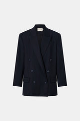 Orban Double Breasted Blazer Navy Pinstripe by Camilla and Marc - oversized blazer with pinstripe design and peaked lapel, designed for a tailored modern look.