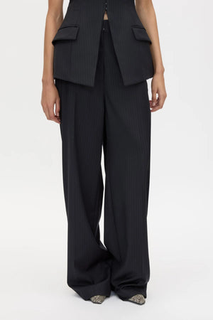 Orban Manstyle Wide Leg Pant Navy Pinstripe by Camilla and Marc - wide leg tailored pants with pinstripe design, designed for a relaxed modern fit.