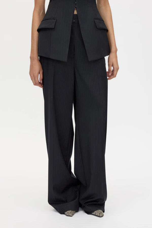 Orban Manstyle Wide Leg Pant Navy Pinstripe by Camilla and Marc - wide leg tailored pants with pinstripe design, designed for a relaxed modern fit.