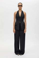 Orban Tailored Halter Top Navy Pinstripe by Camilla and Marc - halter top with deep V neckline and open back, designed for a structured modern fit.