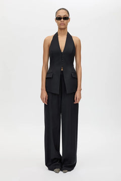Orban Tailored Halter Top Navy Pinstripe by Camilla and Marc - halter top with deep V neckline and open back, designed for a structured modern fit.