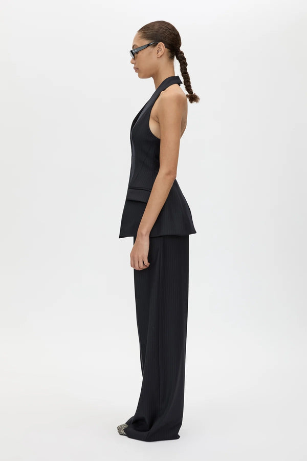 Orban Tailored Halter Top Navy Pinstripe by Camilla and Marc - halter top with deep V neckline and open back, designed for a structured modern fit.