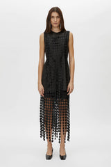 Orlo Skirt by Camilla and Marc – a black lace midi skirt with an asymmetric hemline and soft lining, perfect for elegant evening styling.