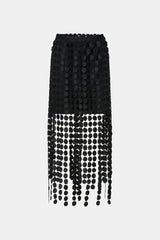 Orlo Skirt by Camilla and Marc – a black lace midi skirt with an asymmetric hemline and soft lining, perfect for elegant evening styling.