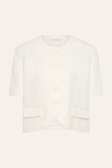 Orsa Blazer Off White by Faithfull the Brand - cropped linen blend blazer with short sleeves and oversized fit, perfect for modern summer suiting.