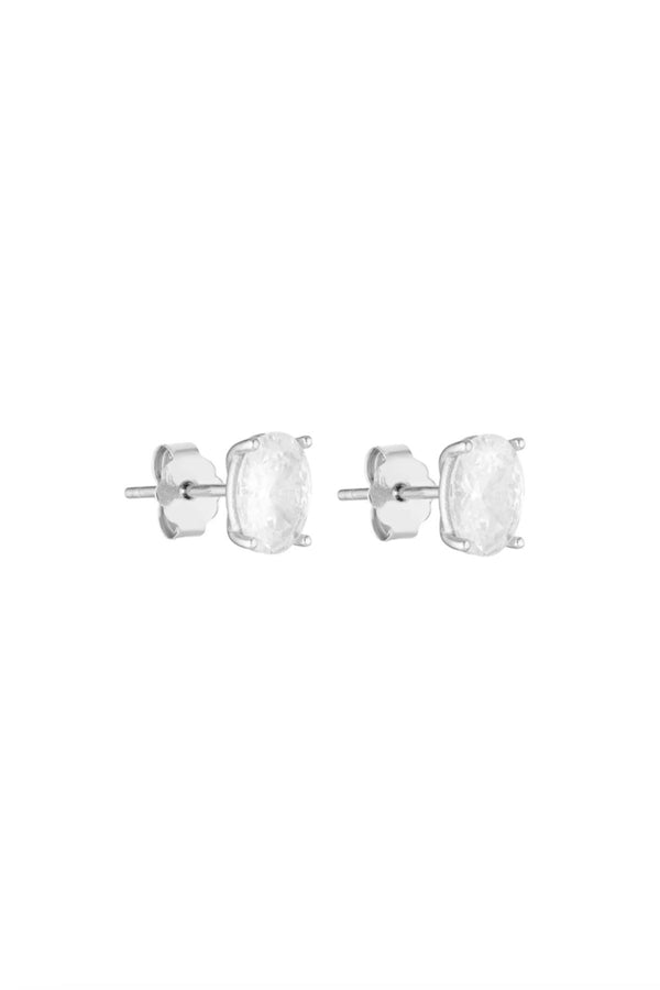 Oval Studs Silver Clear by Porter Jewellery, oval-cut cubic zirconia stud earrings designed for timeless everyday wear.