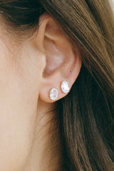 Oval Studs Silver Clear by Porter Jewellery, oval-cut cubic zirconia stud earrings designed for timeless everyday wear.