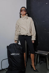 Oversized Cotton Mix Jacket in Cream by Odd Muse – funnel neck oversized jacket with drawstring and relaxed fit.