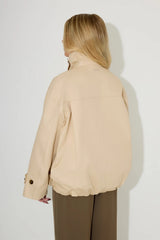 Oversized Cotton Mix Jacket in Cream by Odd Muse – funnel neck oversized jacket with drawstring and relaxed fit.
