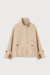 Oversized Cotton Mix Jacket in Cream by Odd Muse – funnel neck oversized jacket with drawstring and relaxed fit.