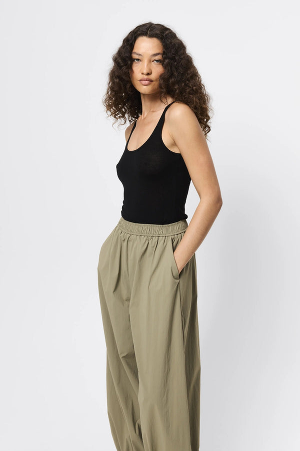 Overturn Pant Fern by Mossman - relaxed balloon leg pants in lightweight technical nylon with elastic waist, perfect for modern elevated styling.
