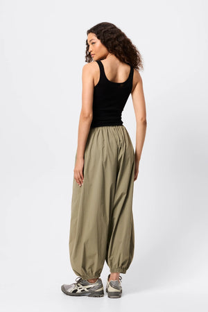 Overturn Pant Fern by Mossman - relaxed balloon leg pants in lightweight technical nylon with elastic waist, perfect for modern elevated styling.