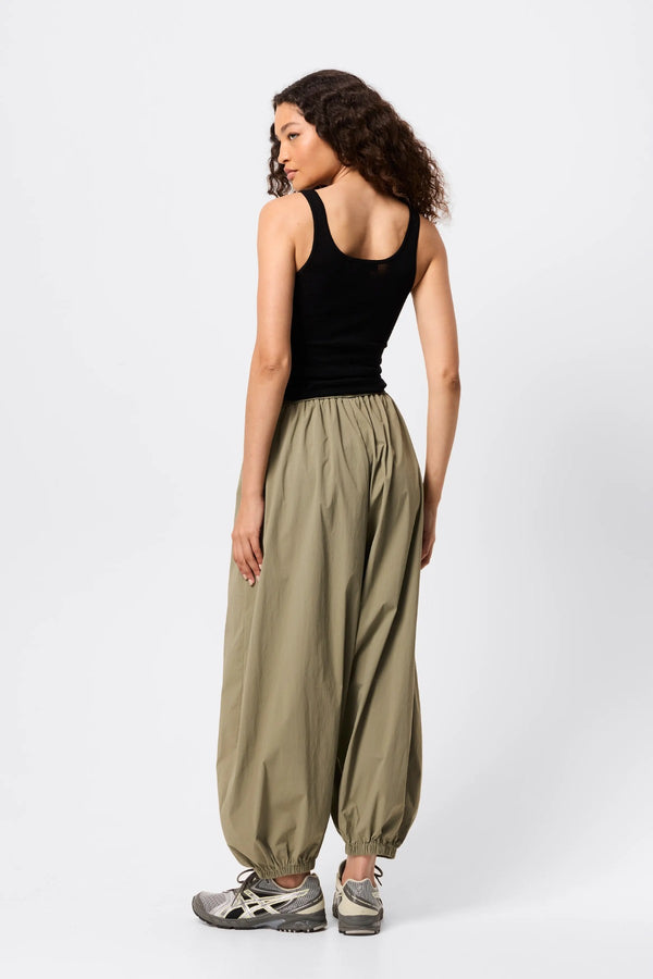Overturn Pant Fern by Mossman - relaxed balloon leg pants in lightweight technical nylon with elastic waist, perfect for modern elevated styling.