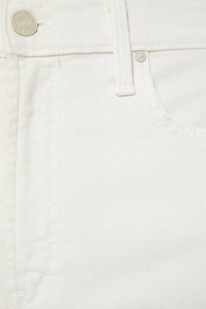 The Rambler Zip Ankle Cream Puffs by MOTHER, trendy high-waisted pants with a wide straight-leg design and ankle-length cut. Perfect for a relaxed, refined look with a soft off-white wash and tonal hardware.