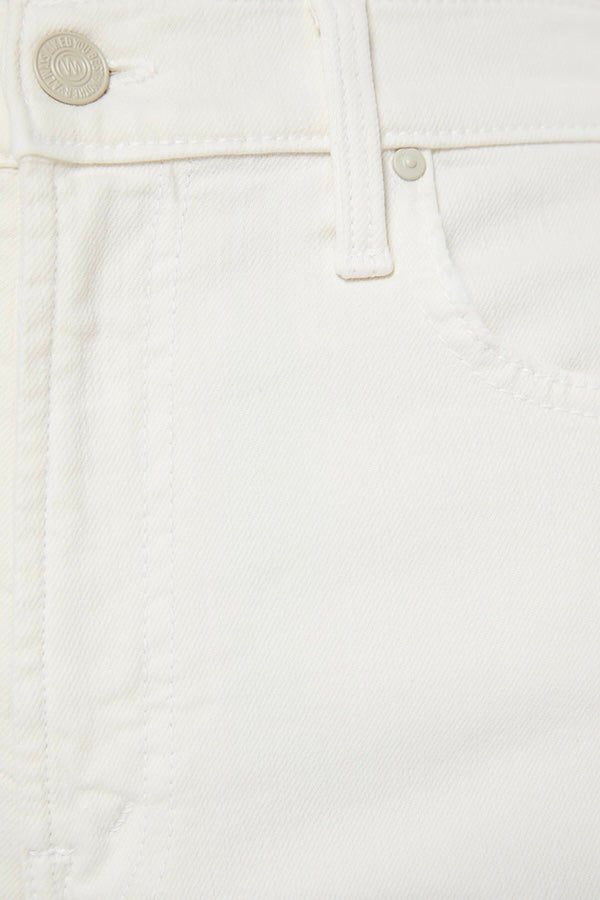 The Rambler Zip Ankle Cream Puffs by MOTHER, trendy high-waisted pants with a wide straight-leg design and ankle-length cut. Perfect for a relaxed, refined look with a soft off-white wash and tonal hardware.