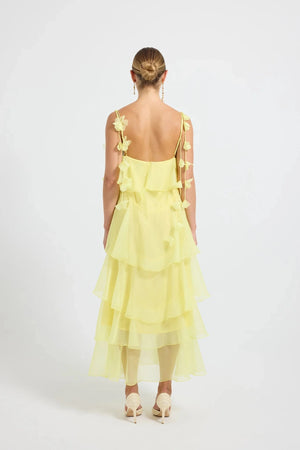 PASDUCHAS Cleo Tiered Maxi Dress – soft-touch organza maxi with adjustable straps, petal details, and tiered skirt in romantic flowy design.
