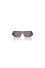 PR B18S Grey by Prada, a modern rectangular acetate frame with dark grey lenses—effortlessly merging playful sophistication and timeless luxury.
