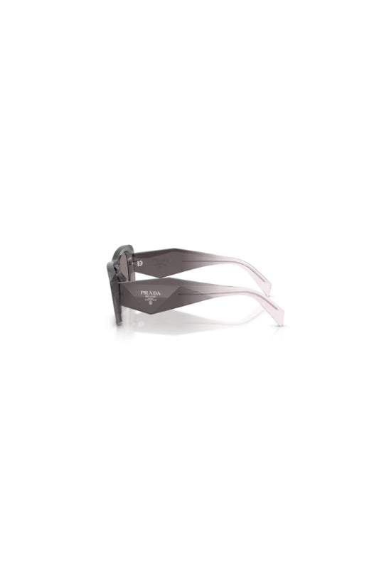 PR B18S Grey by Prada, a modern rectangular acetate frame with dark grey lenses—effortlessly merging playful sophistication and timeless luxury.