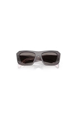 PR B18S Grey by Prada, a modern rectangular acetate frame with dark grey lenses—effortlessly merging playful sophistication and timeless luxury.
