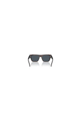 PR C03S Root Havana by Prada, a bold rectangular silhouette in signature acetate featuring angular temples and dark grey lenses for timeless luxury.