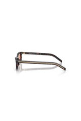PR D05S Root Tortoise Pink by Prada – a rectangular frame with pink lenses and sleek metal logo detail. Perfect for bold styling.