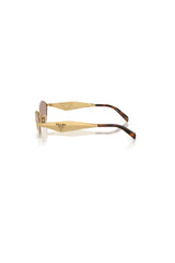 PR D50S Gold W/ Light Purple Brown – metal sunglasses with geometric lenses and logo temples. Perfect for elevated styling.