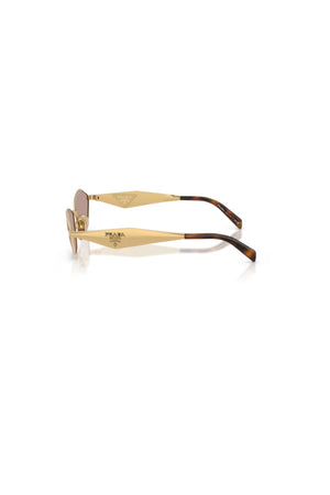 PR D50S Gold W/ Light Purple Brown – metal sunglasses with geometric lenses and logo temples. Perfect for elevated styling.