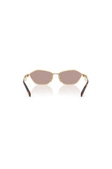PR D50S Gold W/ Light Purple Brown – metal sunglasses with geometric lenses and logo temples. Perfect for elevated styling.