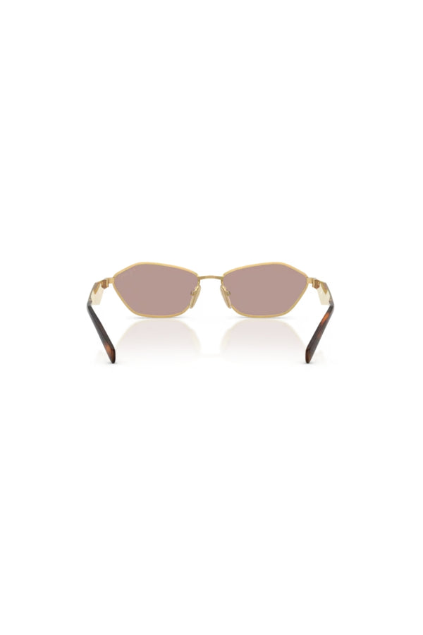 PR D50S Gold W/ Light Purple Brown – metal sunglasses with geometric lenses and logo temples. Perfect for elevated styling.