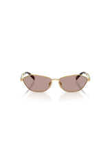 PR D50S Gold W/ Light Purple Brown – metal sunglasses with geometric lenses and logo temples. Perfect for elevated styling.